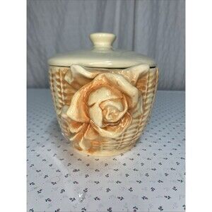 VTG Mid Century Ceramic Rose Jar Floral Cookie Candy Canister